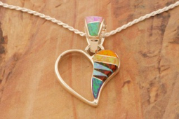 Calvin Begay Fire and Ice Opal Sterling Silver Open Heart Pendant